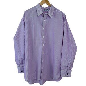Turnbull & Asser READ Purple White Striped Dress Shirt100% Cotton Cuff Links XL